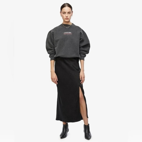 Anine Bing NWT Dolly Skirt Black Snake Print Leg Slit Midi Skirt